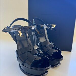 Yves Saint Laurent Black Tribute Sandal. 105 Heels Shoe Size 38